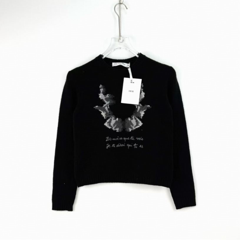 全新未使用 DIOR/迪奥 纯色圆领针织衫 黑色/36