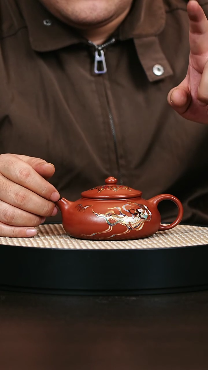 茶壶紫砂寒江 朱砂