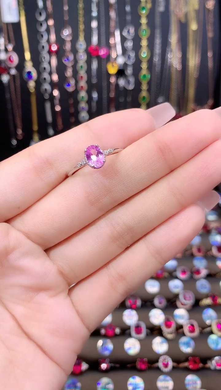 蓝宝石戒指银S925镶嵌银色