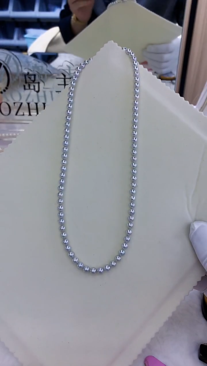 银S925镶嵌饰品海水珍珠5-5.5bluerose满珠链带大证