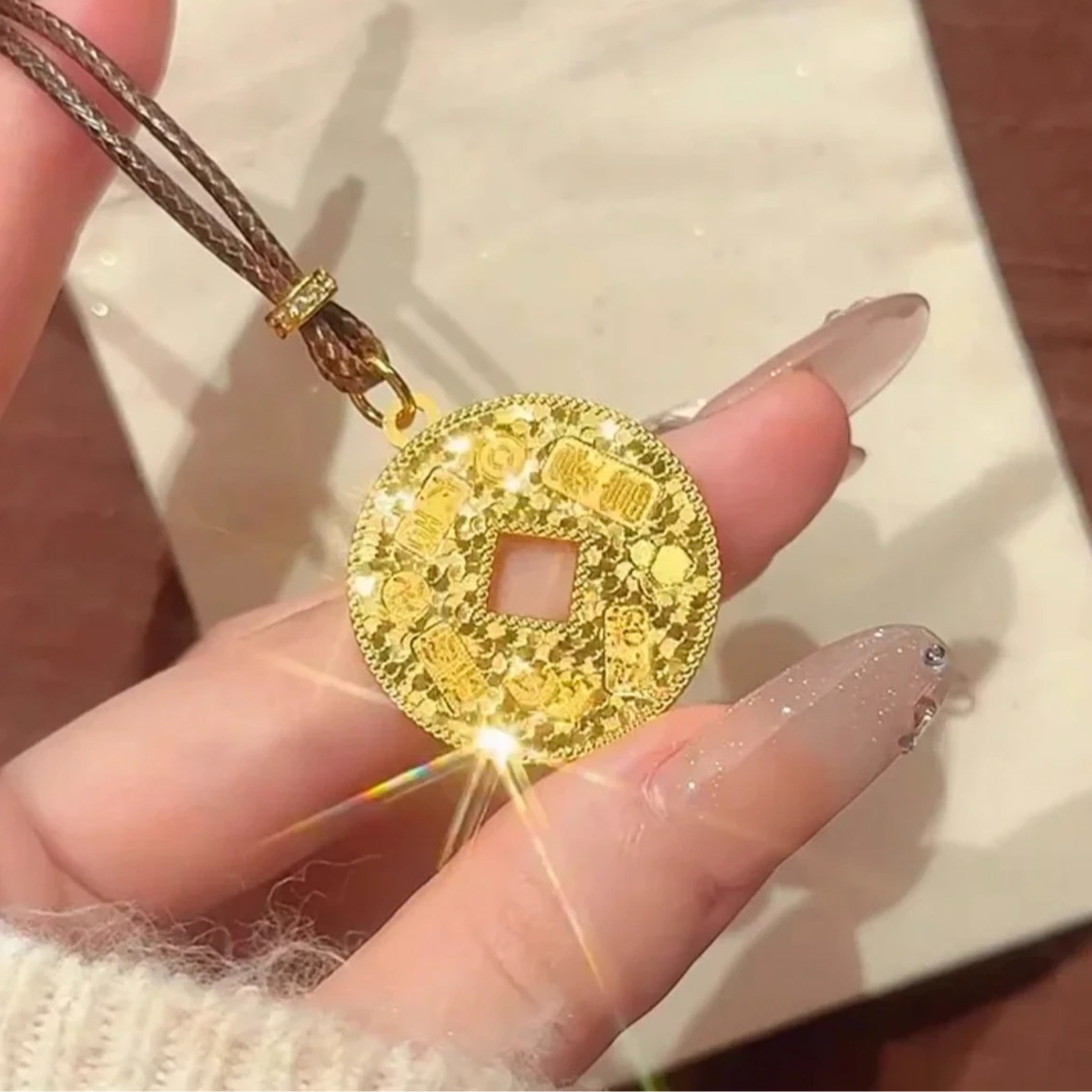 吊坠 黄色 碎冰冰吉言铜钱吊坠（赠绳）