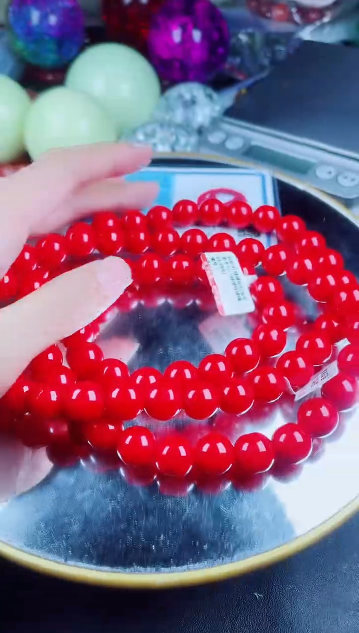 硅化珊瑚（珊瑚玉）未镶嵌项链红珊项链套装卡12