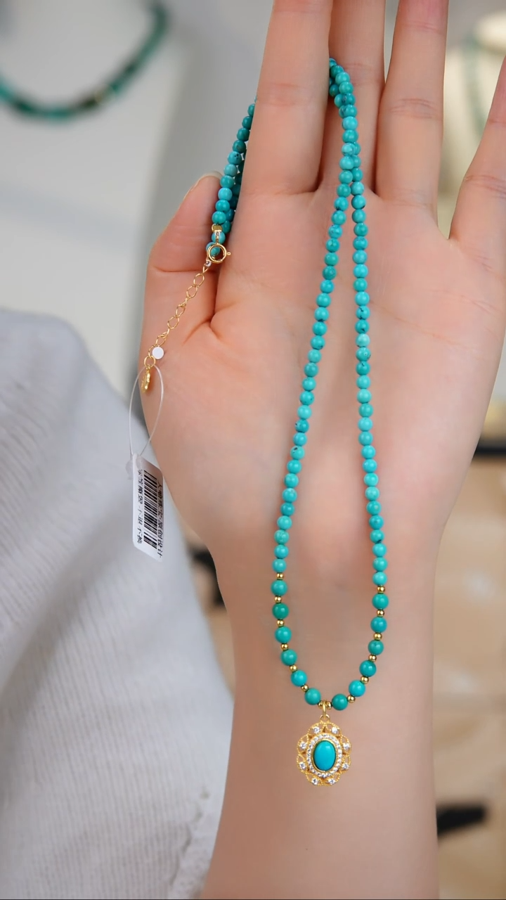 银S925镀金镶嵌绿松石项链多样性发货