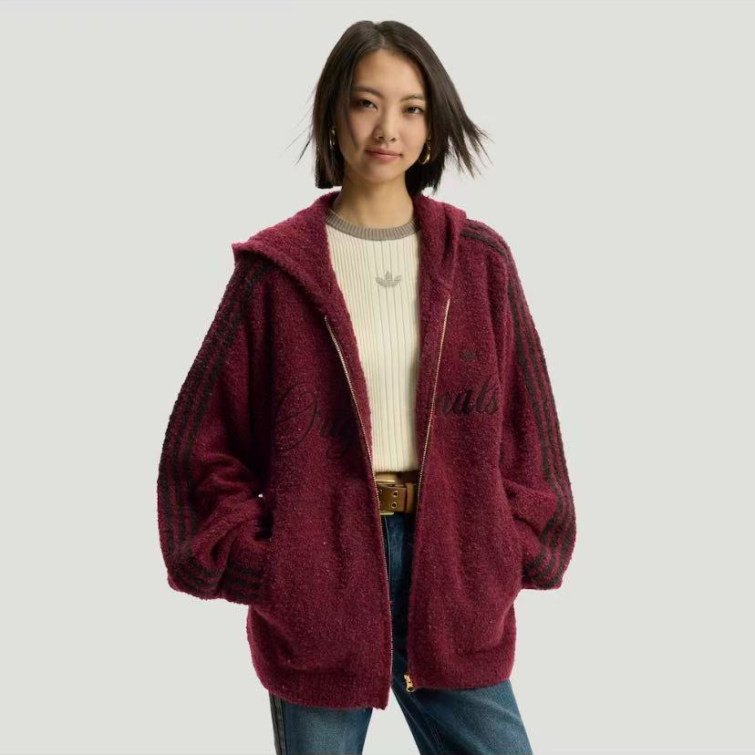 adidas/阿迪达斯三叶草新年款针织绒面运动连帽夹克外套KT0718