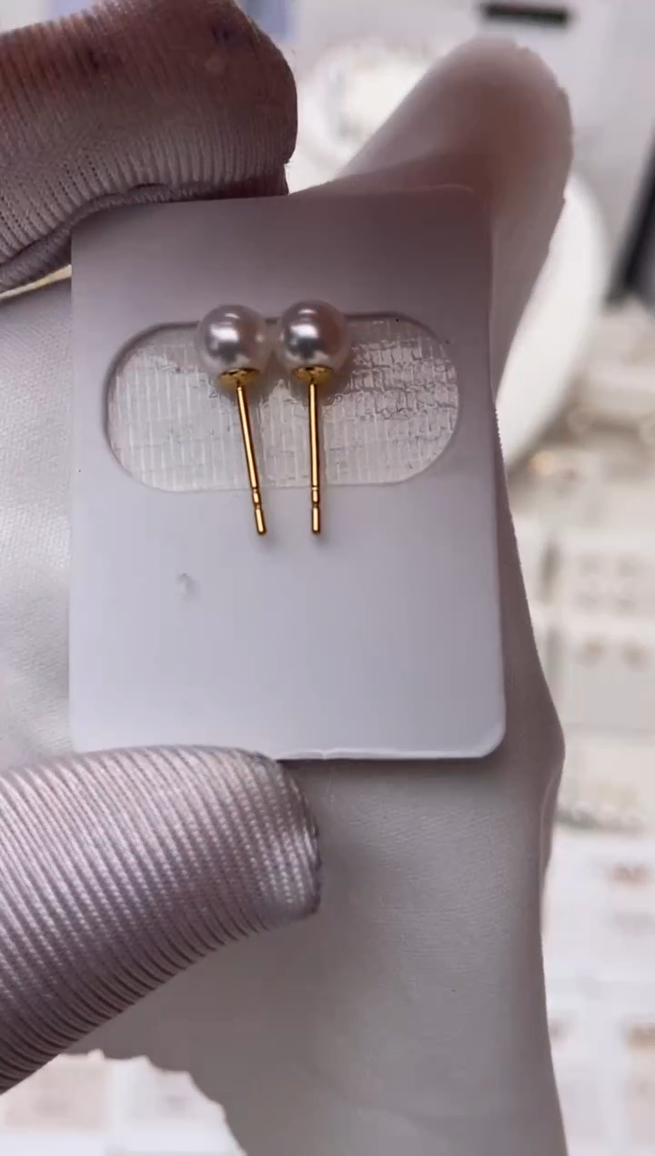 18K金镶嵌耳饰海水珍珠福利彩凛素钉5-6
