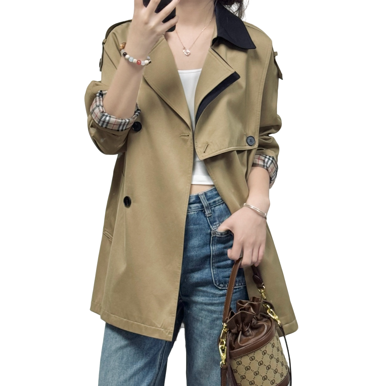 409-499链接风衣外套女小个子显瘦英伦风系带休闲收腰百搭