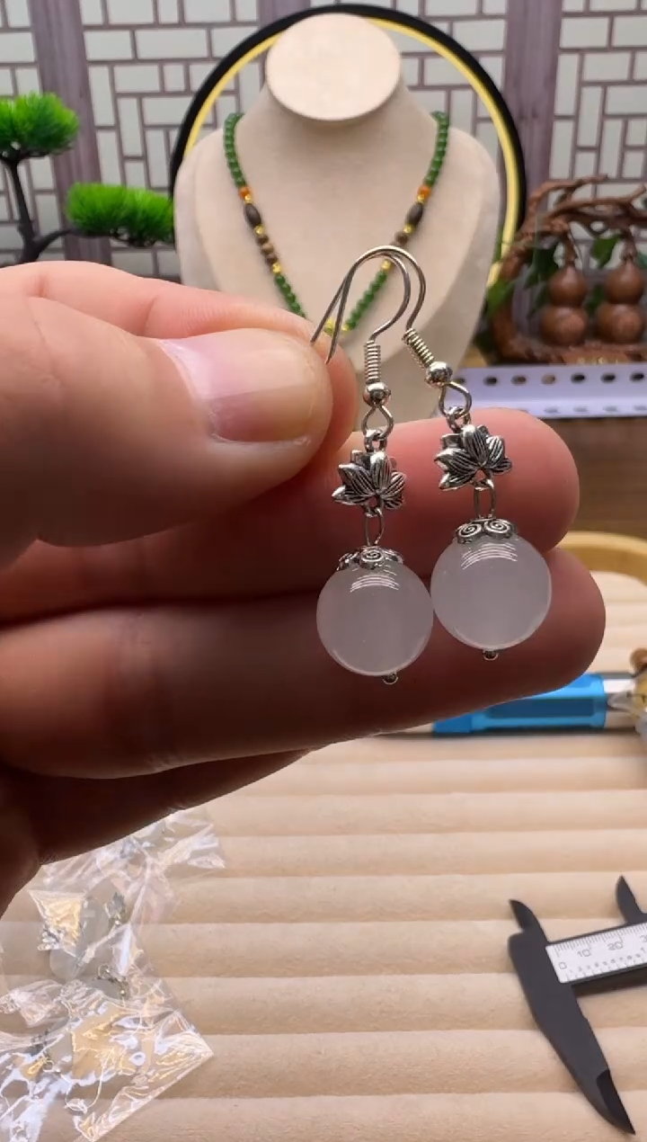 银S925镶嵌和田玉耳饰E128  