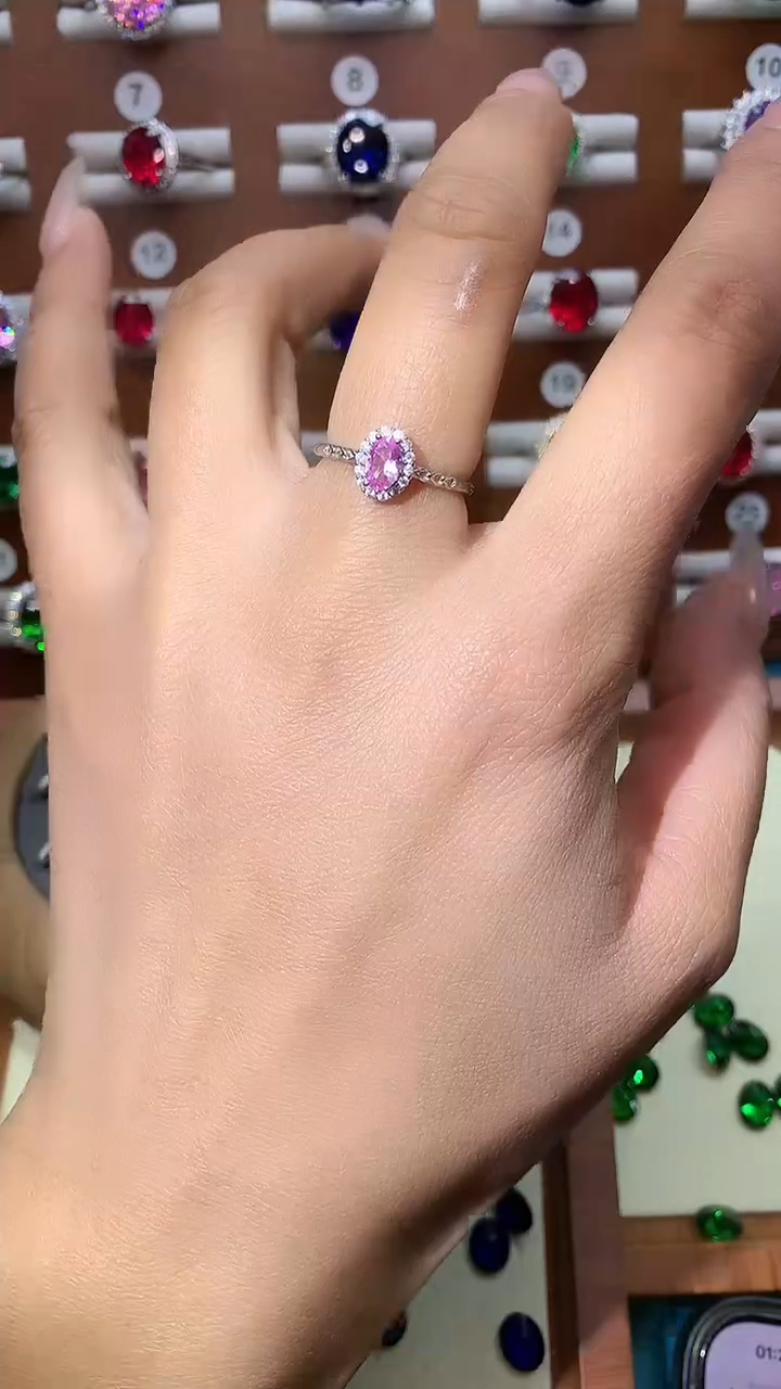 戒指蓝宝石银S925镶嵌46白