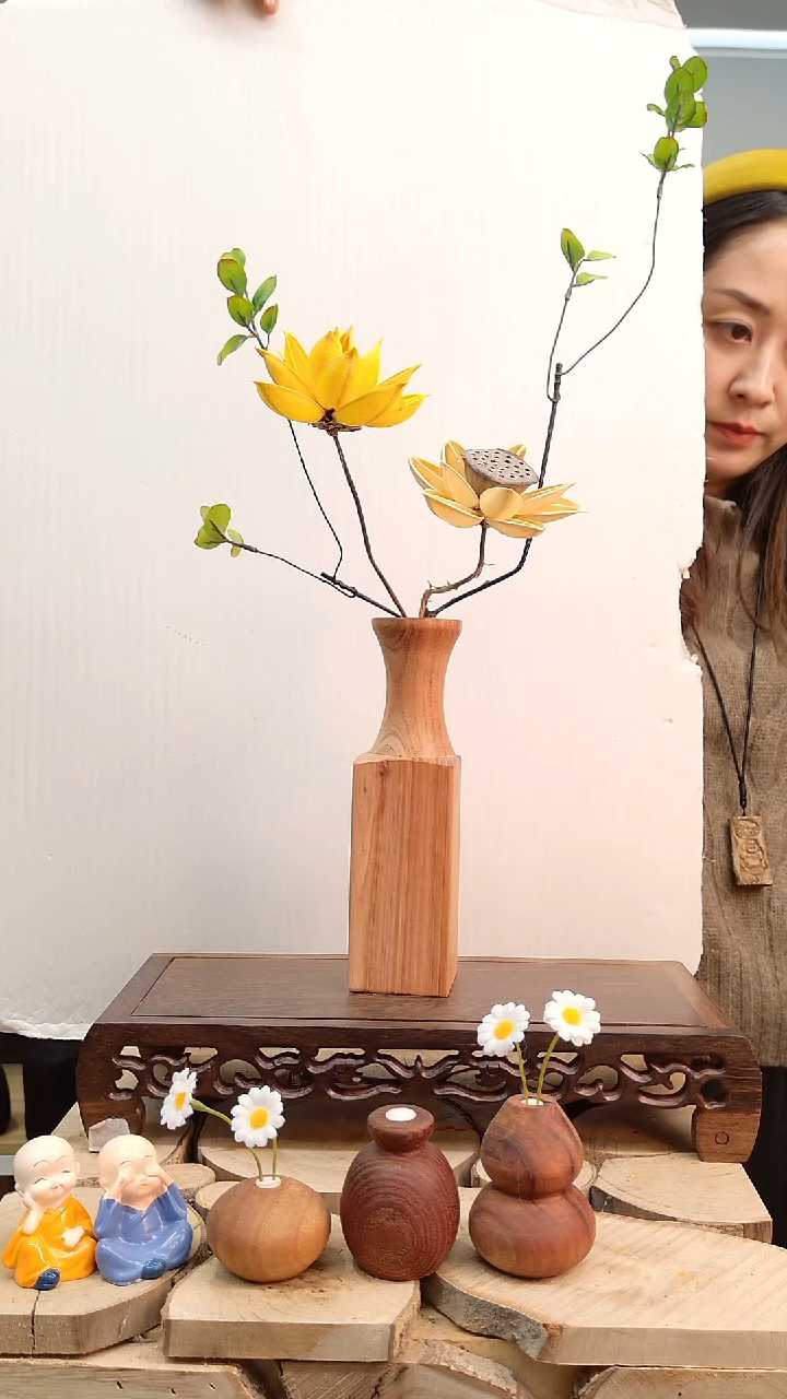 木实木花瓶，自然裂纹，直播间一物一拍