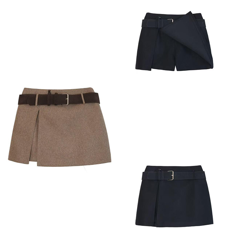 高腰显瘦开叉设计百搭毛呢半身裙女冬季新款气质辣妹防走光短裙裤