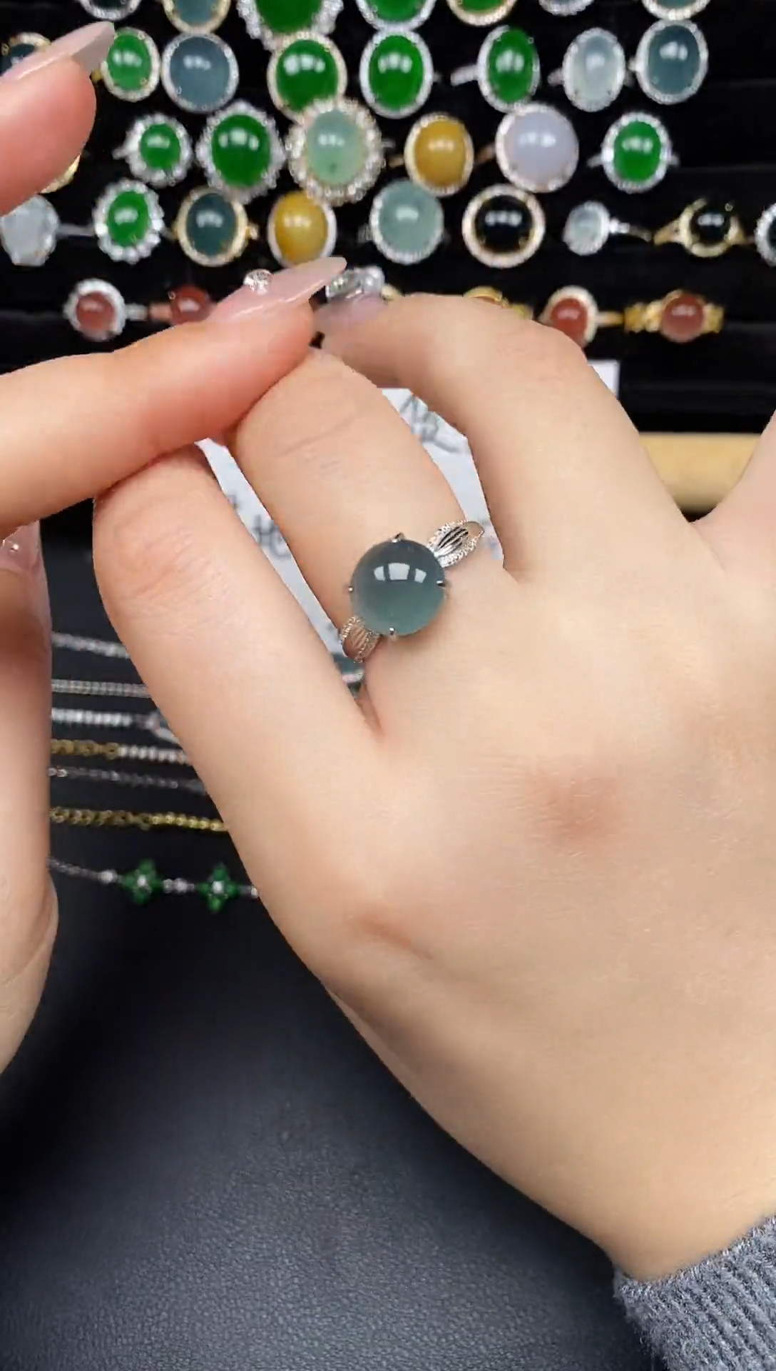 银S925镶嵌戒指翡翠258368