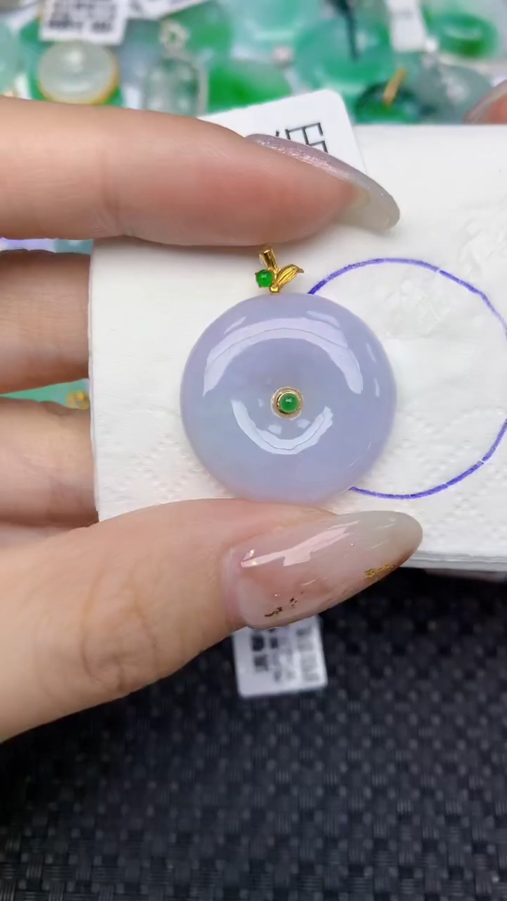 颈饰18K金镶嵌翡翠天然缅甸翡翠a货百元以上9元证书费自理