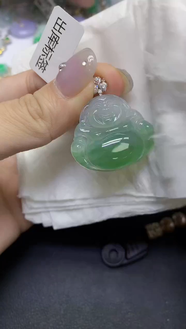 颈饰18K金镶嵌翡翠天然缅甸翡翠A货百元以上9元证书费自理