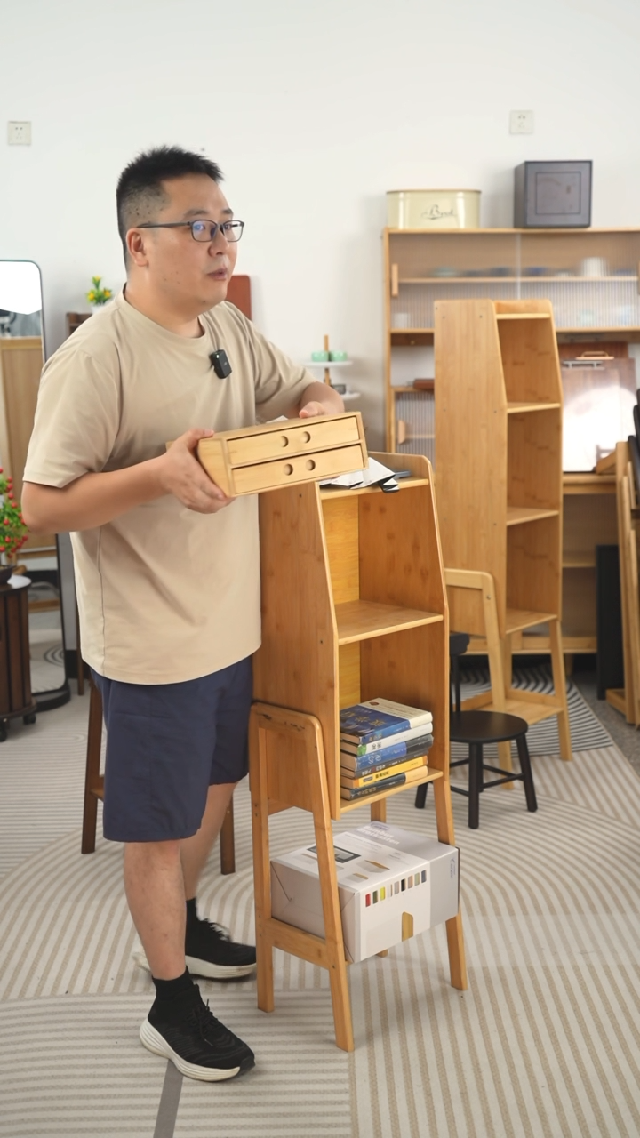 竹两层微瑕抽屉茶饼盒原木色