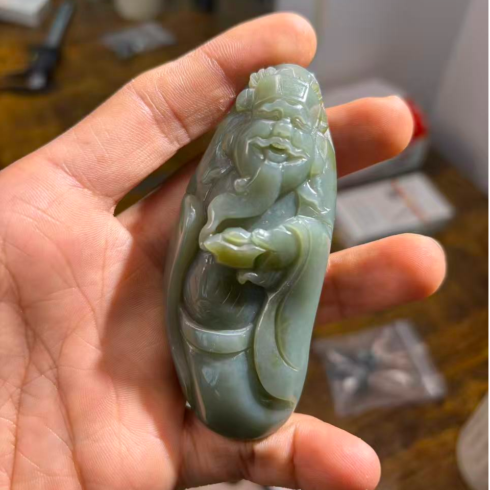 且末蓝糖青精工财神爷手把件