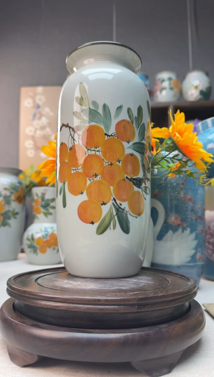 【闪购商品】瓶景德镇手绘陶瓷花瓶底部无孔高27口9左右