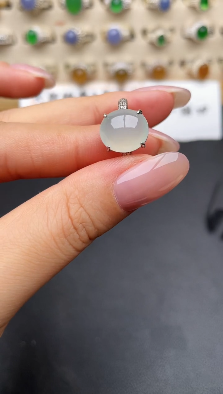 翡翠戒指银S925镶嵌一物一证一礼盒