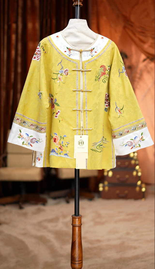 新中式老缎长袖太太服拼接款宽松国风外套复古8098