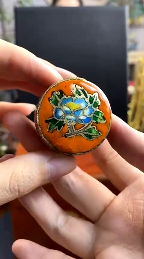【闪购商品】非遗技艺 景泰蓝粉盒橘色（老）