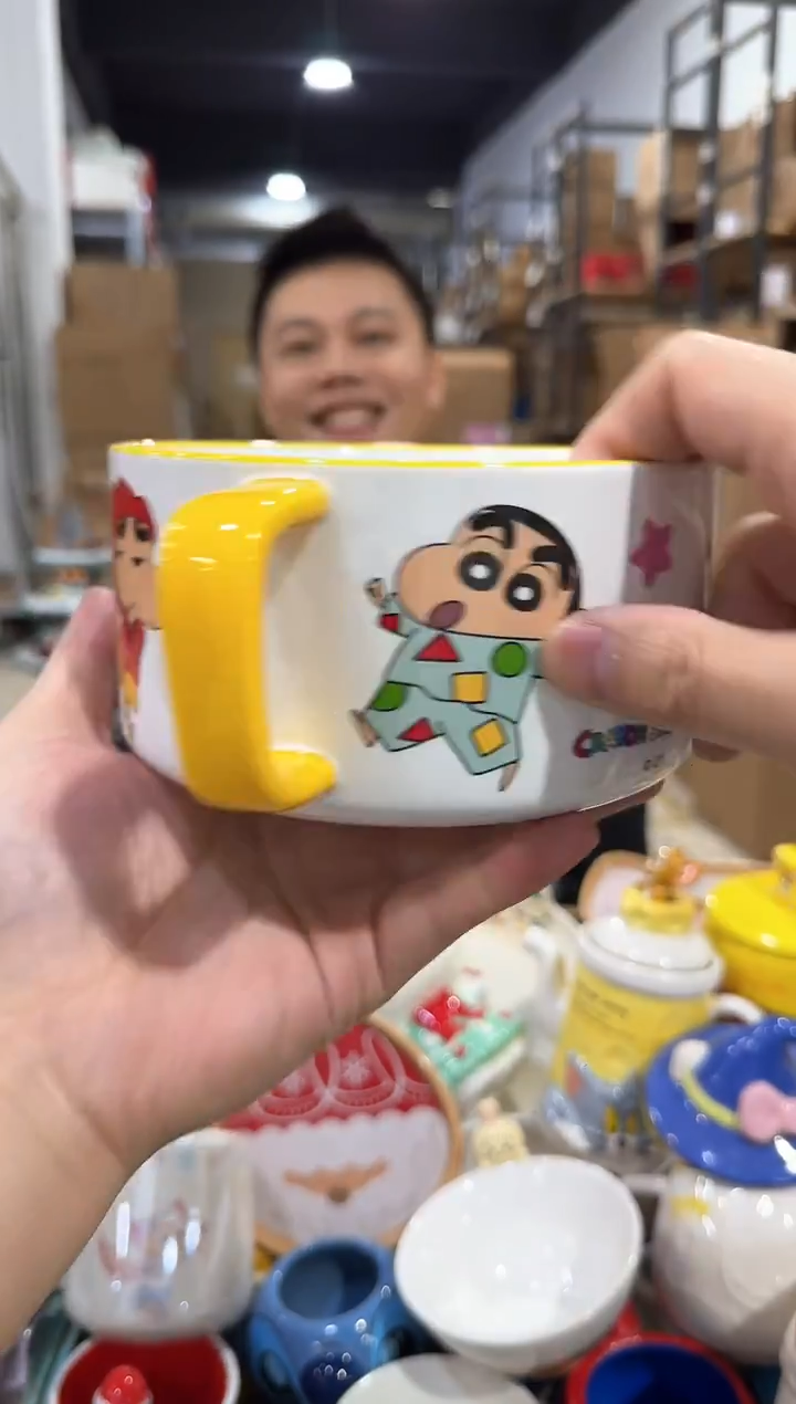 瓷片b款黄色蜡笔小新泡面碗微瑕