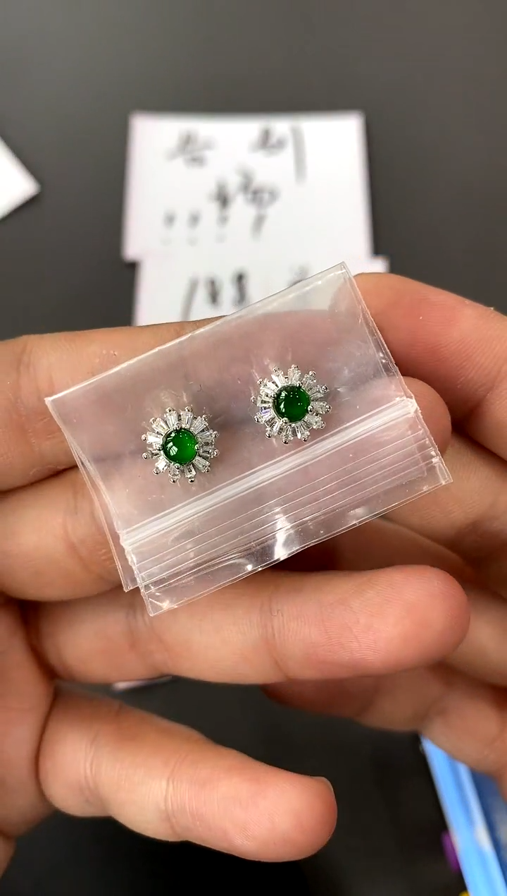 【闪购商品】翡翠耳饰银S925镶嵌买断价