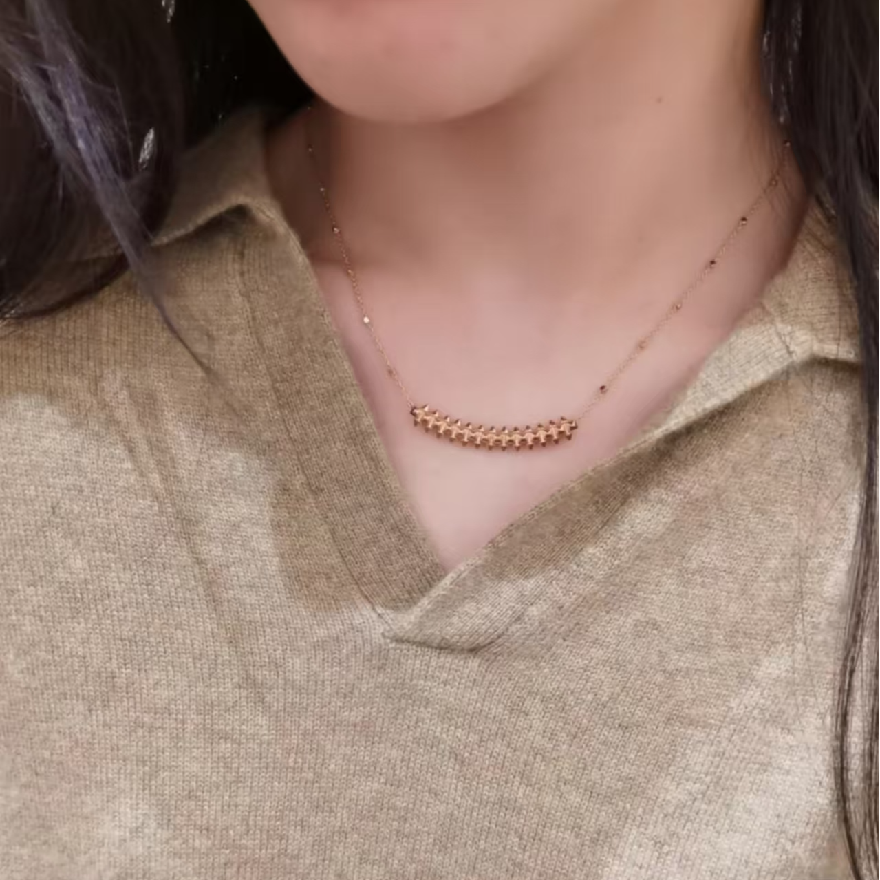 【素金特价】18K金柳钉项链