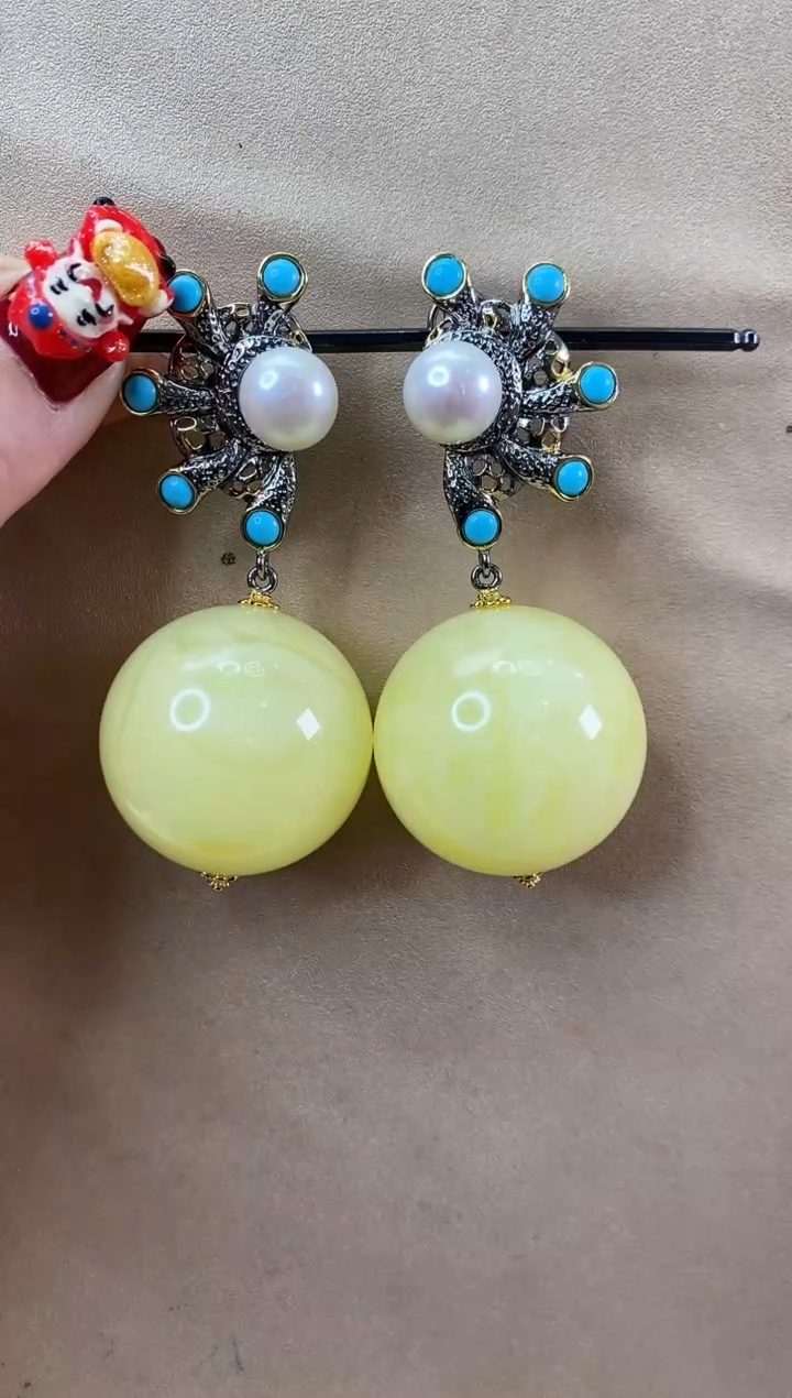 【闪购商品】琥珀耳饰未镶嵌耳环