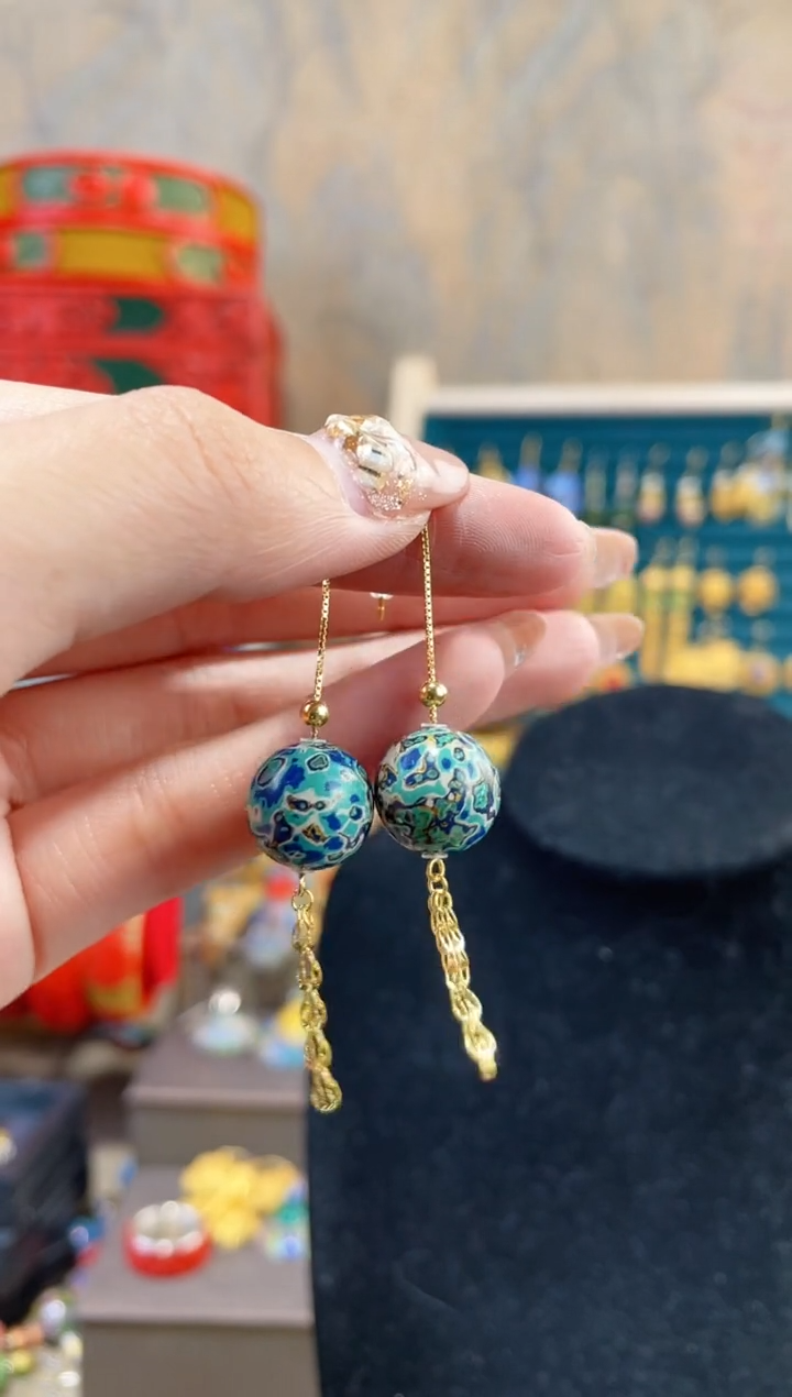 【闪购商品】非遗犀皮漆精品小耳环蓝色