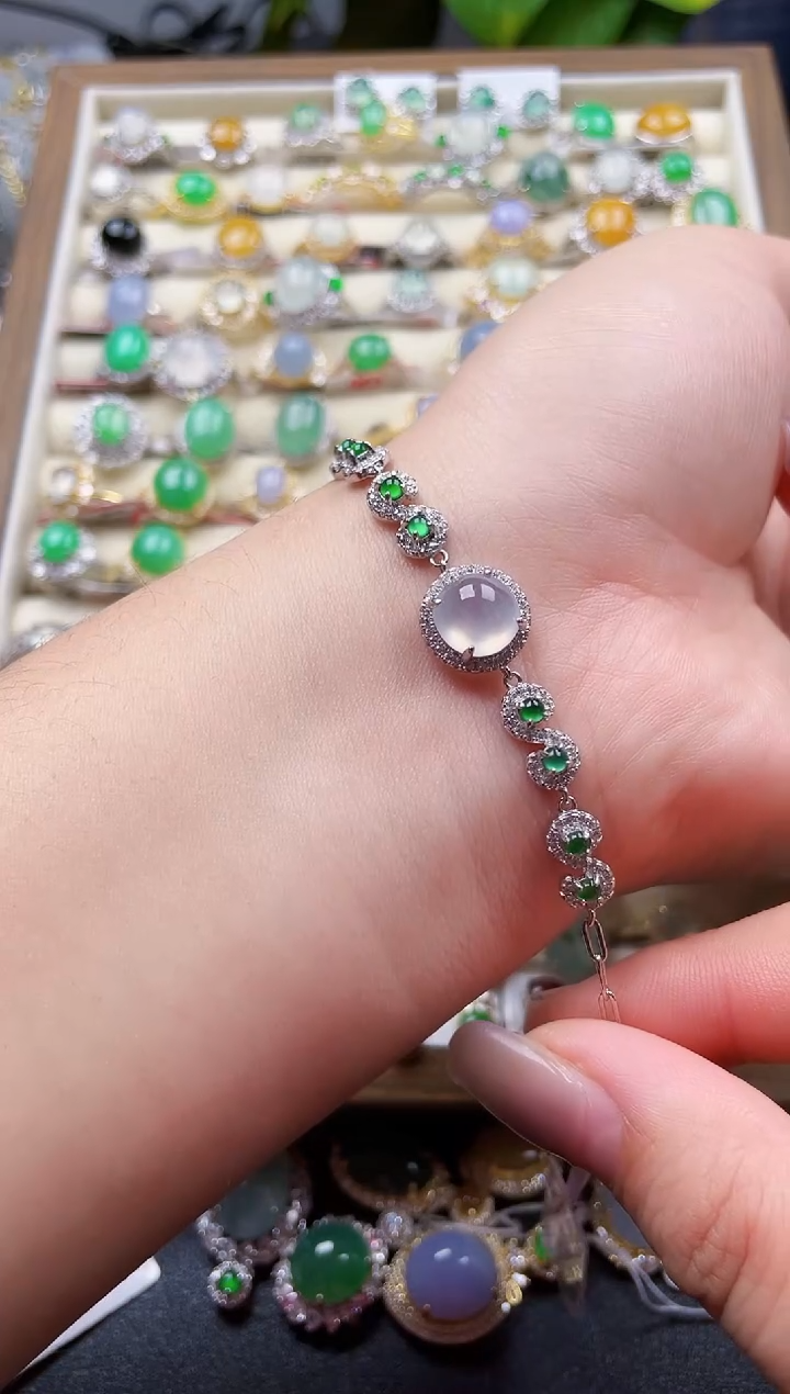 银S925镶嵌手链翡翠13