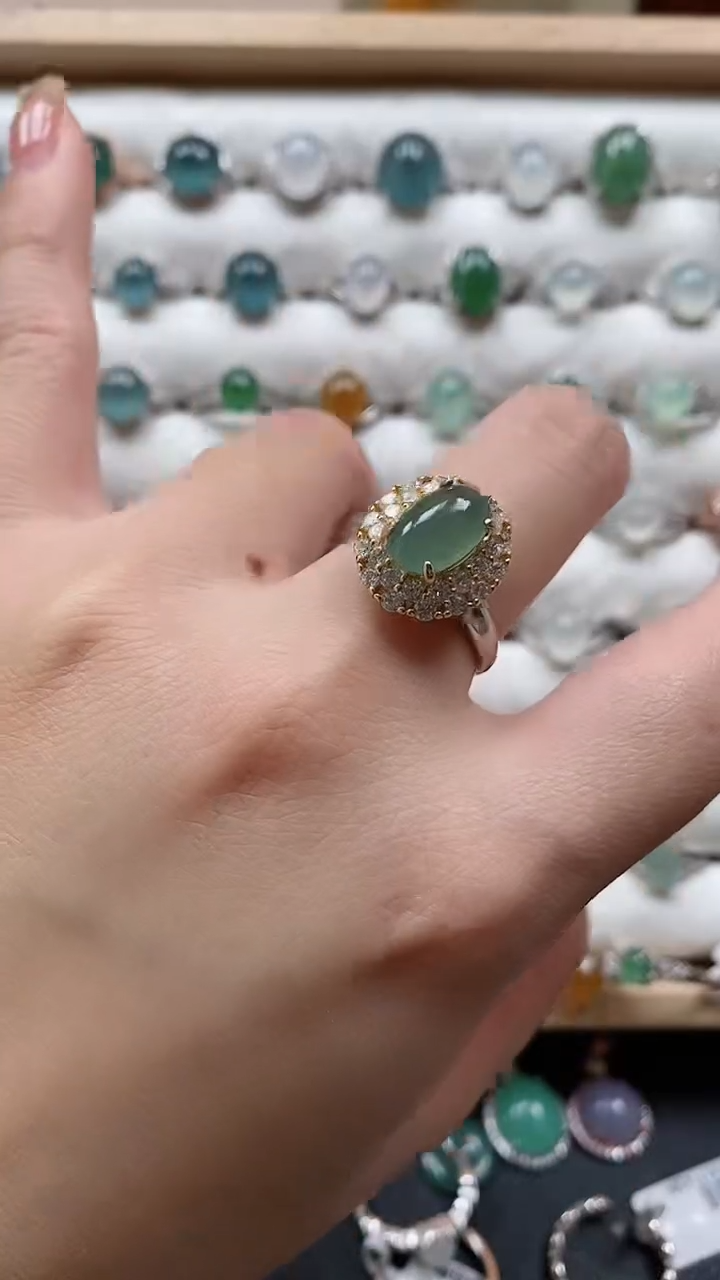 【闪购商品】翡翠戒指银S925镶嵌一物一证一礼盒