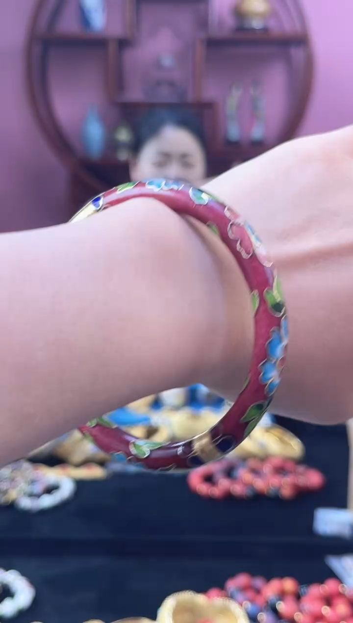 非遗 景泰蓝 开口镯 55-64 红色