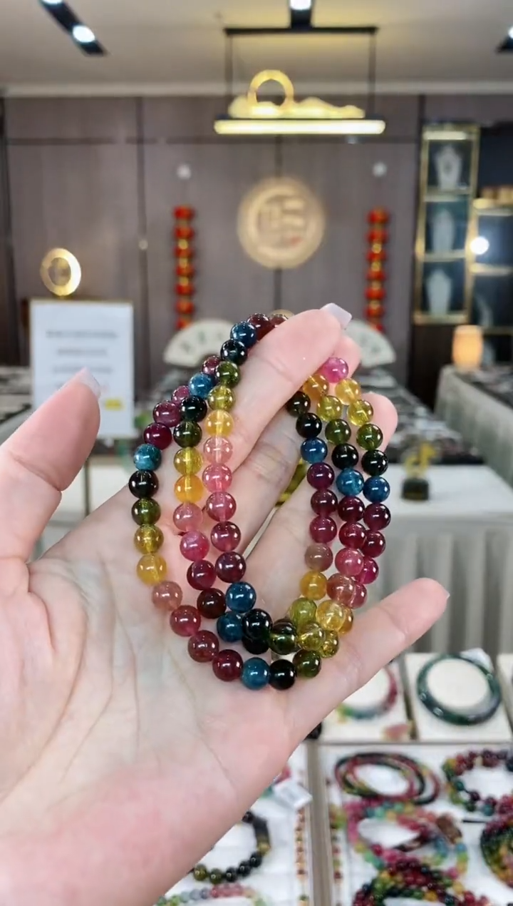 【闪购商品】碧玺三圈手串6.5mm+未镶嵌（多样性发一条）hon