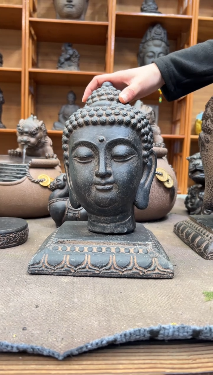 陶土小佛首+莲花底座