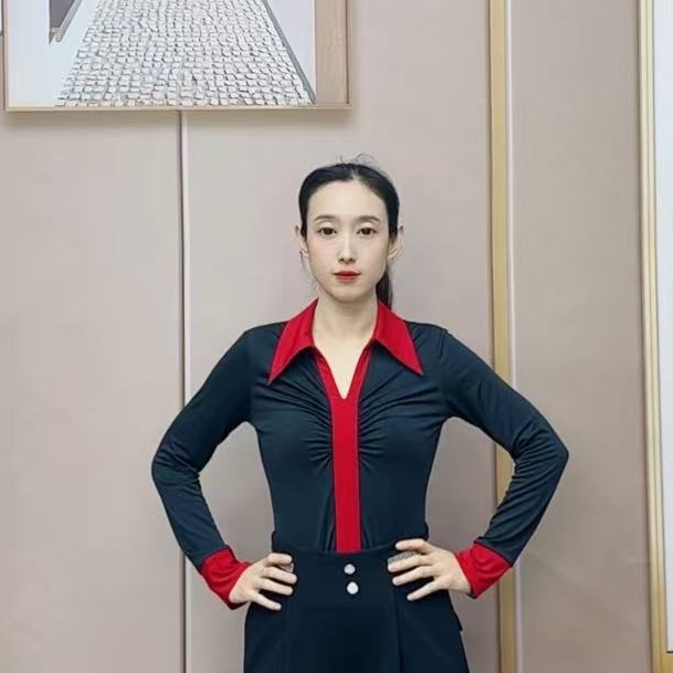 欢舞阁气质男步女士V领摩登双人舞A0666吉特巴广场舞时尚长袖舞衣