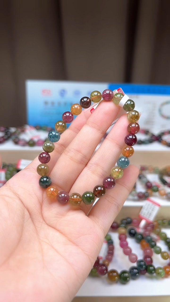 手串未镶嵌碧玺开播漏！！7.3mm巴西老料高冰透艳丽糖果色单圈手串