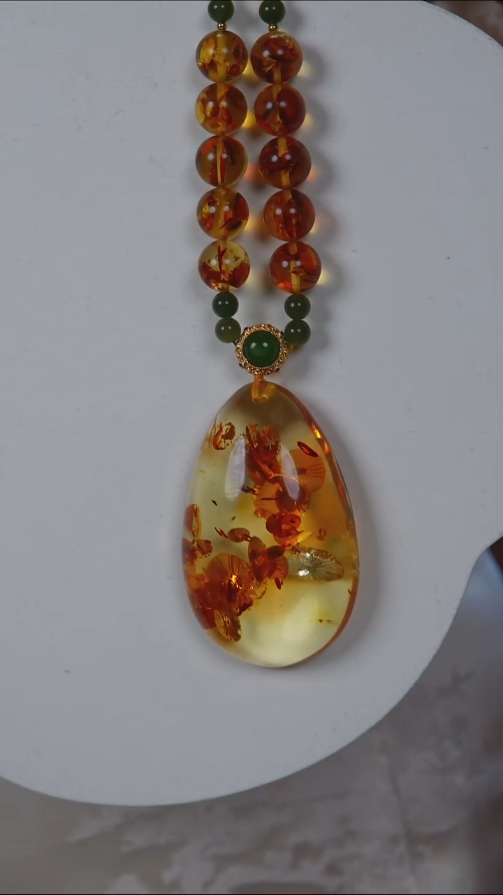 琥珀（花珀）项链未镶嵌花珀水滴