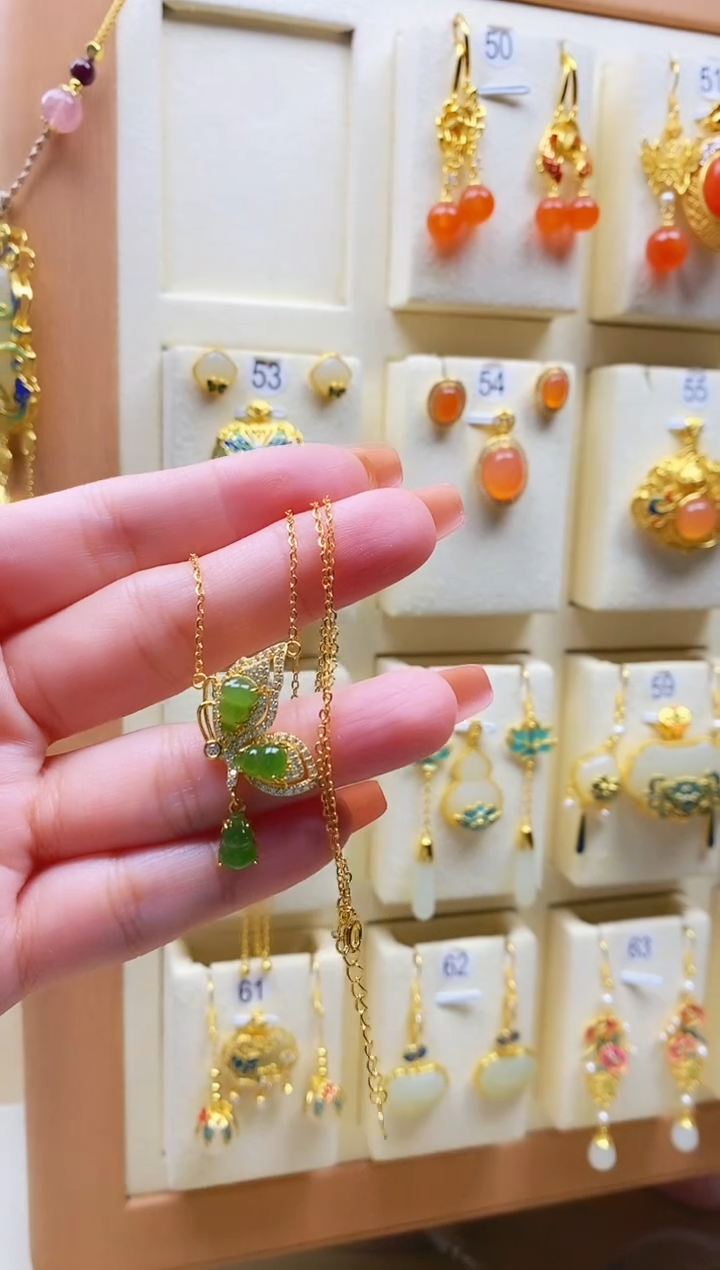 颈饰银S925镀金镶嵌和田玉1