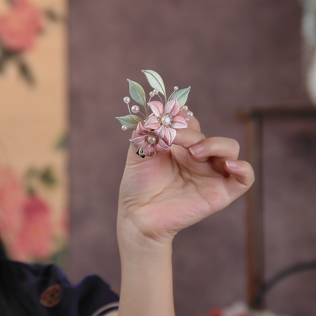 【桃花】非遗缠花日常侧边夹精致仙气古风发饰边夹