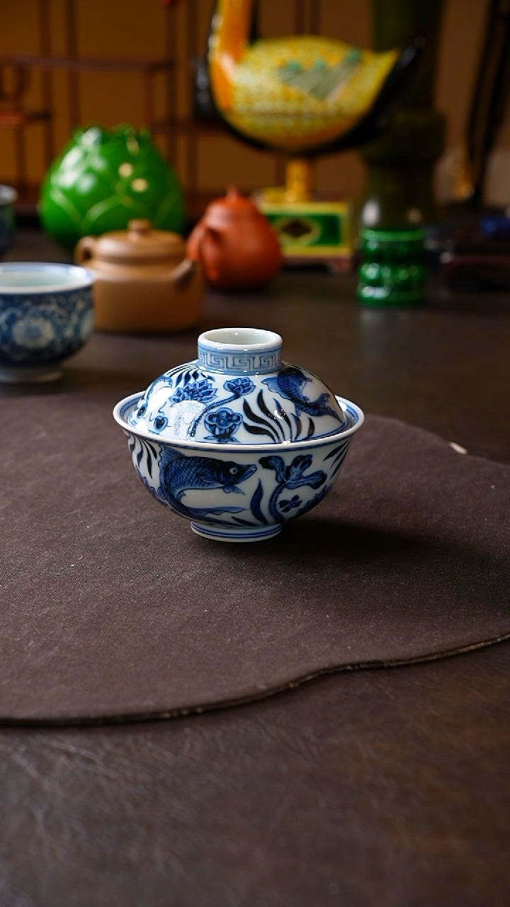 【闪购商品】骆深窑柴窑鱼藻盖碗