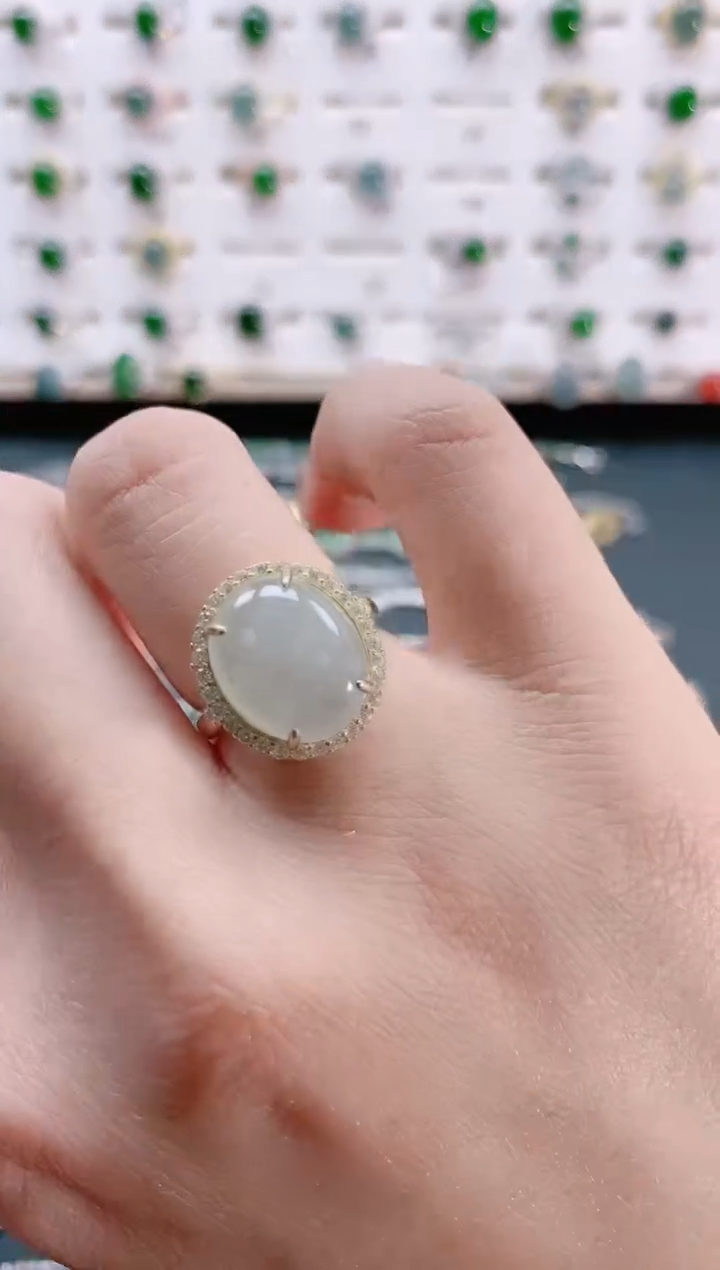 【闪购商品】翡翠戒指银S925镶嵌天然翡翠