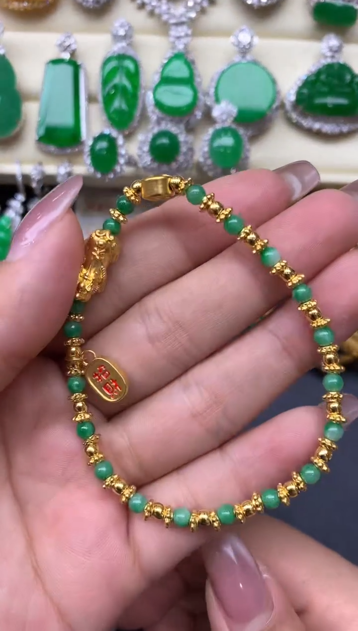 足金镶嵌手链翡翠230-中国好珍宝