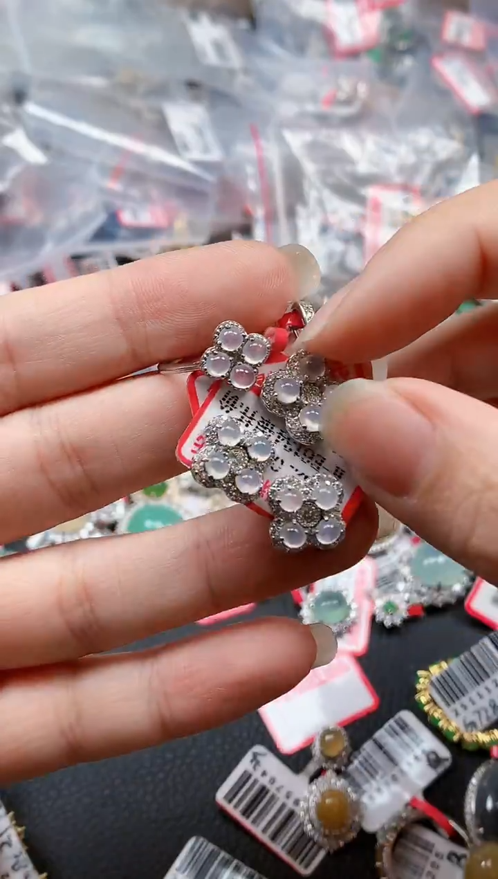 银S925镶嵌戒指翡翠天然A货缅甸翡翠