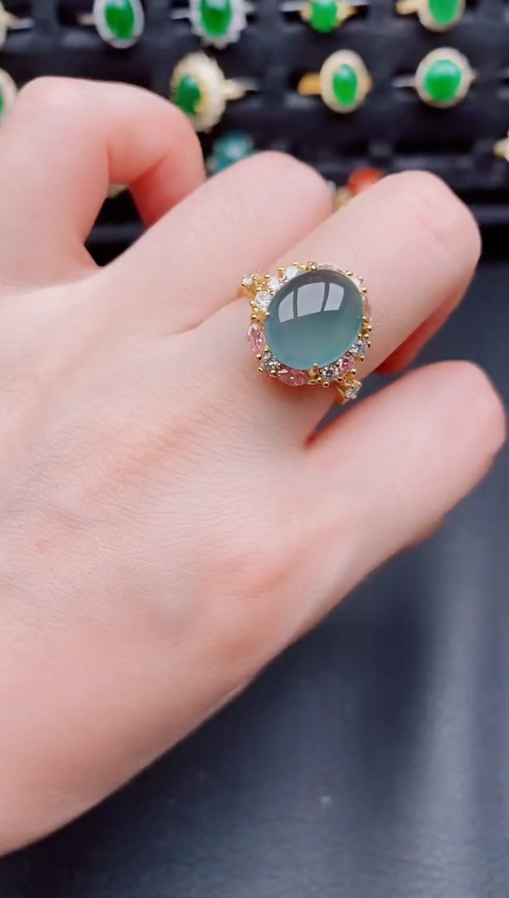 【闪购商品】翡翠戒指银S925镶嵌天然a货翡翠125