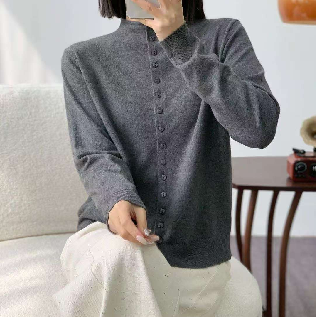 毛针织衫修身型不起球衬衫袖针织衫针织衬衫上衣