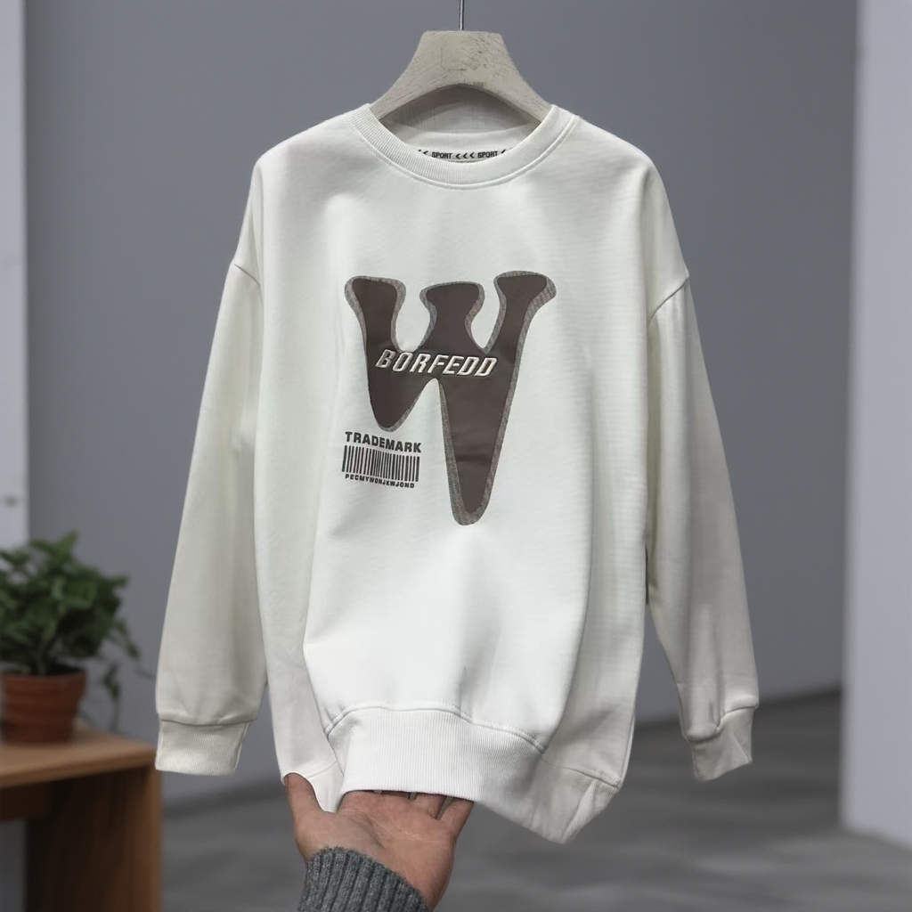 9905#【衣长65左右】春秋圆领字母刺绣印花宽松休闲卫衣