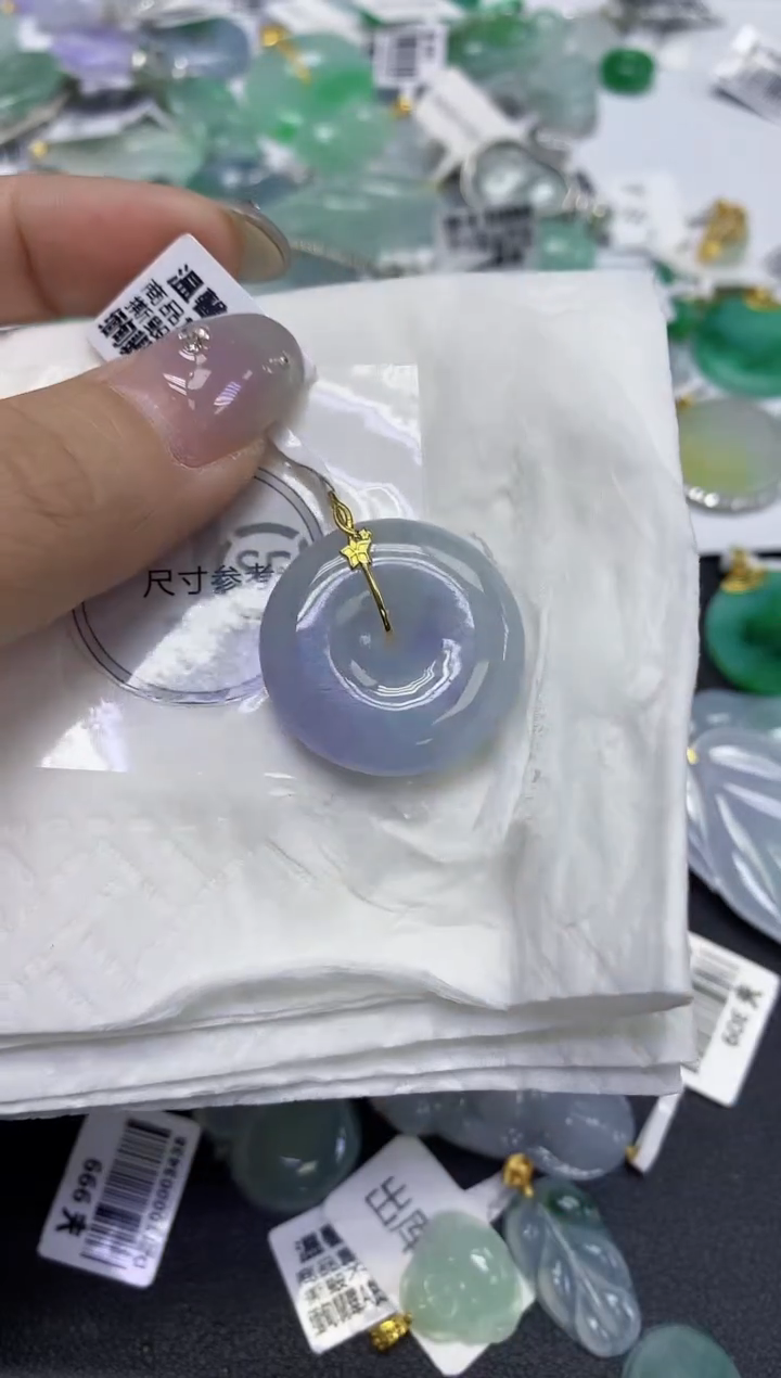 颈饰18K金镶嵌翡翠天然缅甸翡翠A货百元以上9元证书费自理