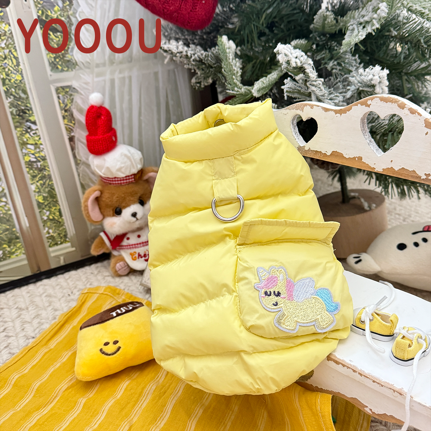 YOOOU/优趣宠物奶黄彩虹小马秋冬棉马甲比熊雪纳瑞深冬保暖厚马甲