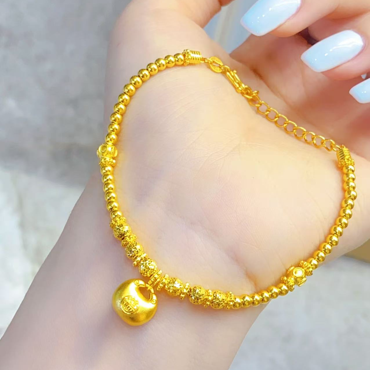 黄金小胖福金圈盘缠新款手链999足金