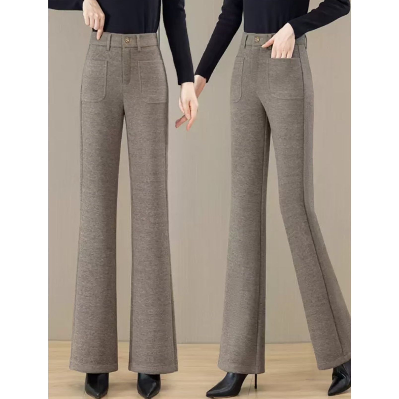 9980秋冬加厚高腰毛妮微喇裤休闲垂感直筒喇叭裤百搭