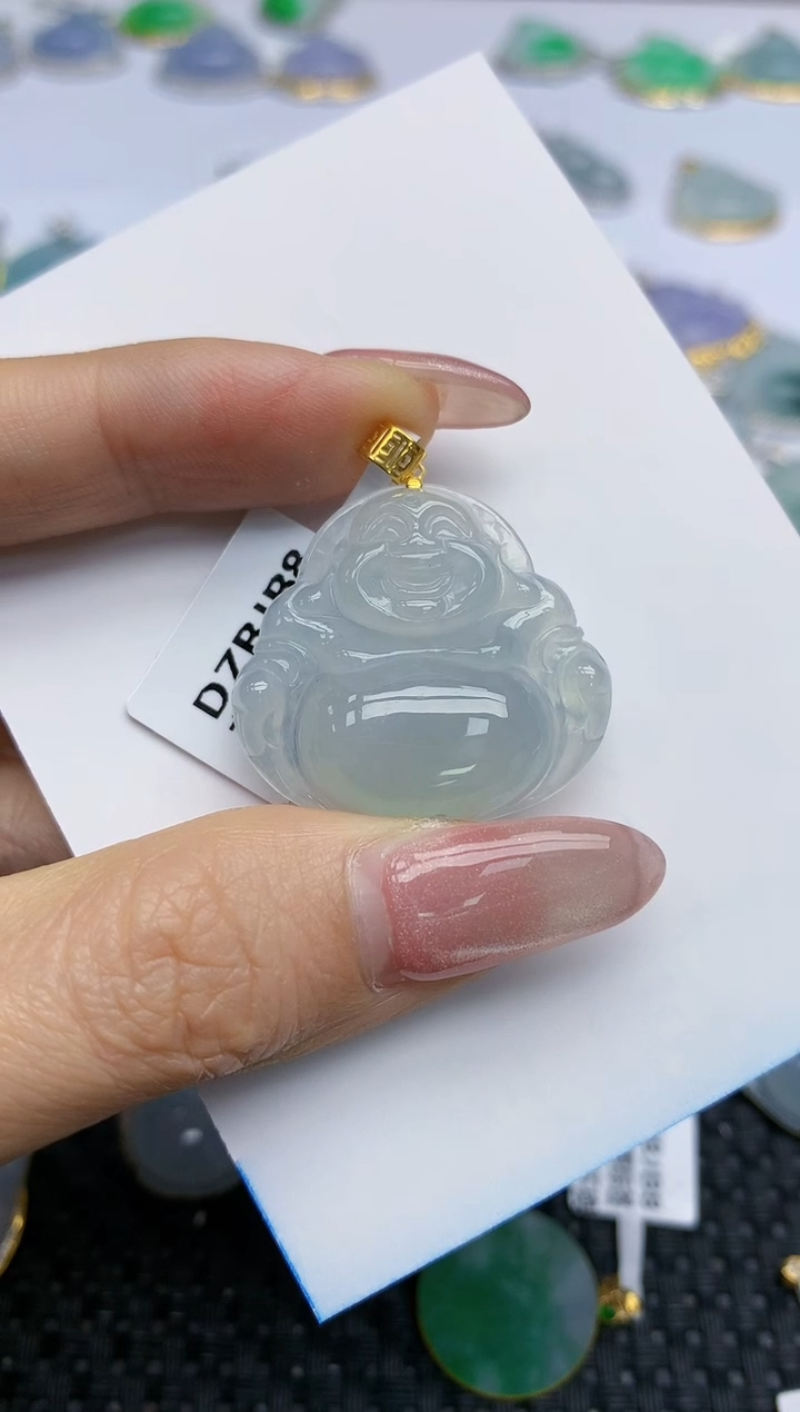 【闪购商品】翡翠挂件18K金镶嵌天然翡翠A货